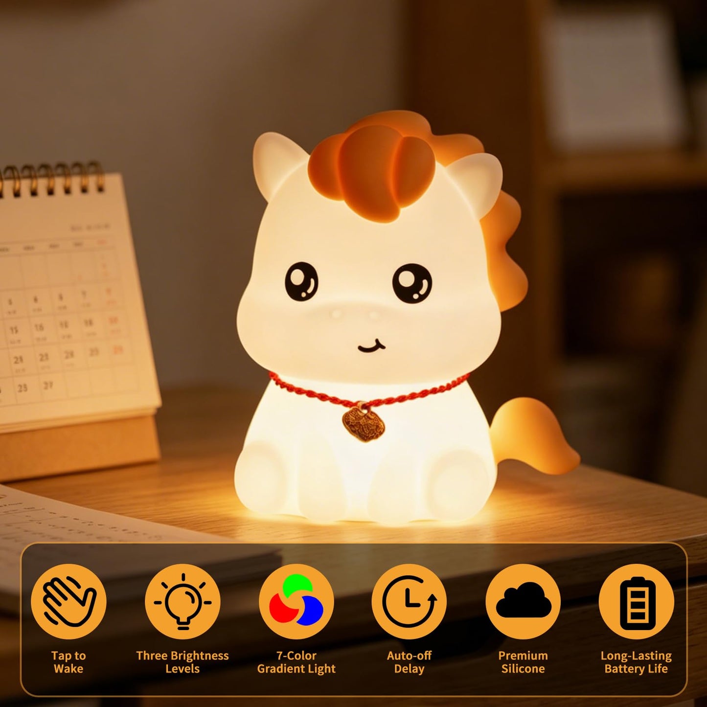 Yesinaly Rechargeable Silicone Cute Pony Night Light for Kids - Dimmable Touch Lamp for Nursery, Bedroom | Cute Baby Toddler Nightlight, Year of The Horse Gift (2026)