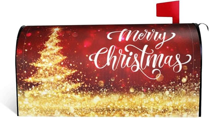 Mailbox Covers Merry Christmas Red Gold Magnetic Letter Post Box Cover Standard Size 21 x 18 Inch Garden Yard Home Decorative