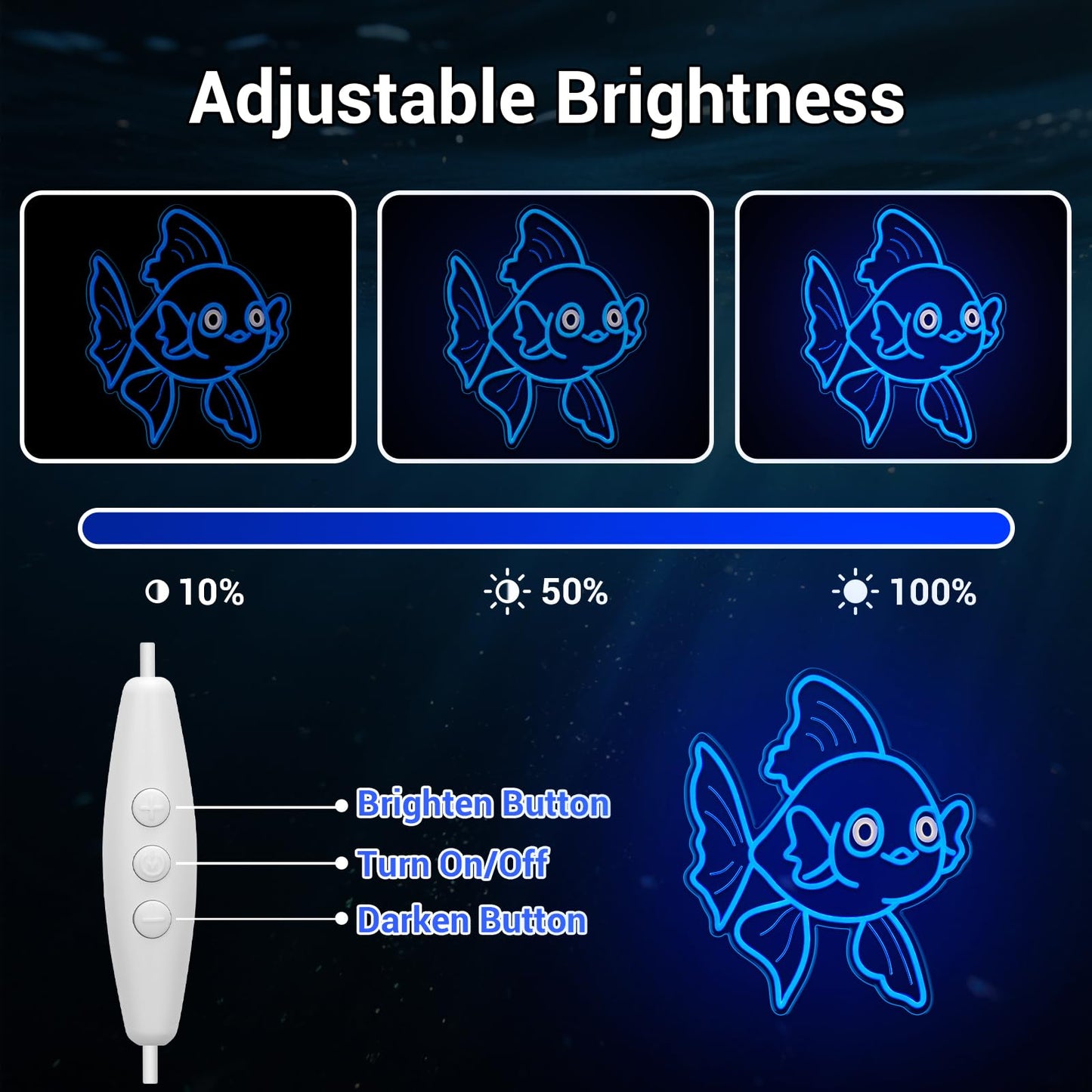 LMHSE Neon Signs for Wall Decor Lucky Blue Goldfish LED Signs for Wall Art Decor Ocean theme Restaurant Home Bar Kitchen Dining Bedroom Decor Christmas Gifts