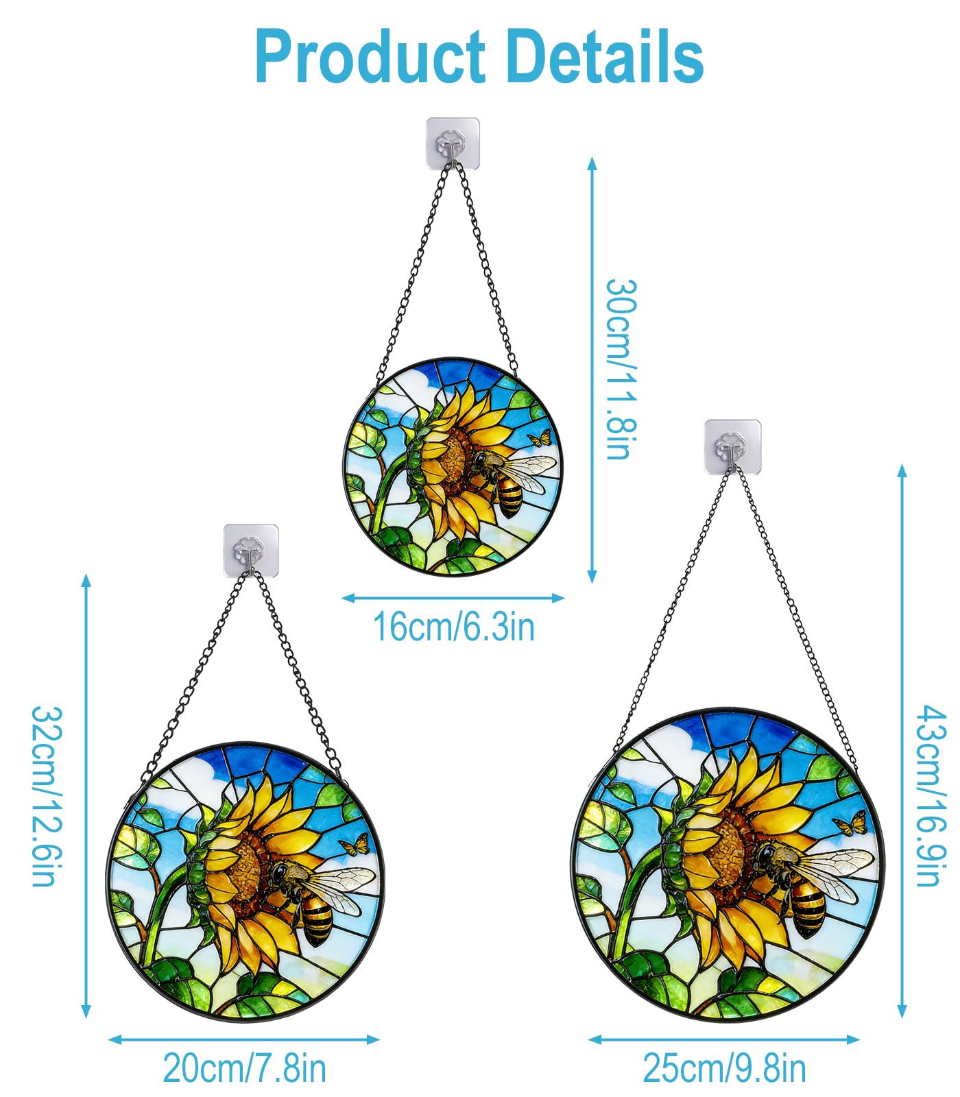 NGOKPYD Stained Glass Window Hanging Sun Catcher Garden Decor Sunflower Flower and Bees on a Branch for Window Doors Home Decoration and Christmas, Mother's Day Birthday Gifts for Women Men Mom 7.8 in