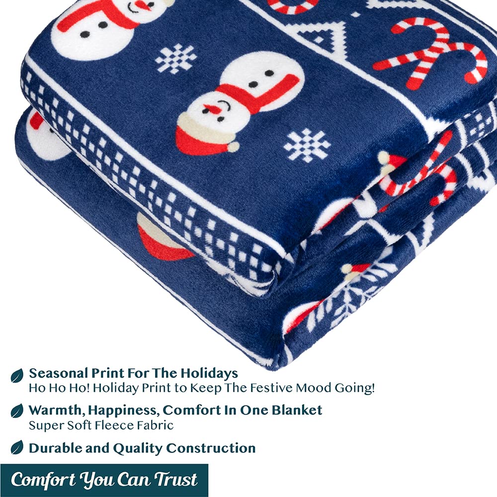 PAVILIA Christmas Snowman Throw Blanket | Blue Holiday Christmas Fleece Blanket | Soft, Plush, Warm Winter Cabin Throw, 50x60 (Blue Christmas)