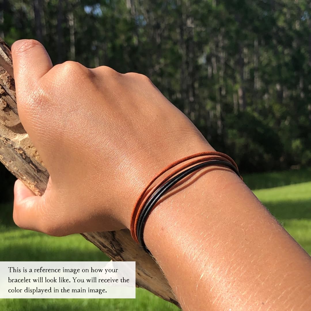 2 mm Men Genuine Leather Bracelet - Handmade Adjustable Cuff, Mens Minimalism Leather Wrap Wristband, Simple Accessories, Premium Leather, Women Gift To Boyfriend, Pulsera Hombre (Distressed)