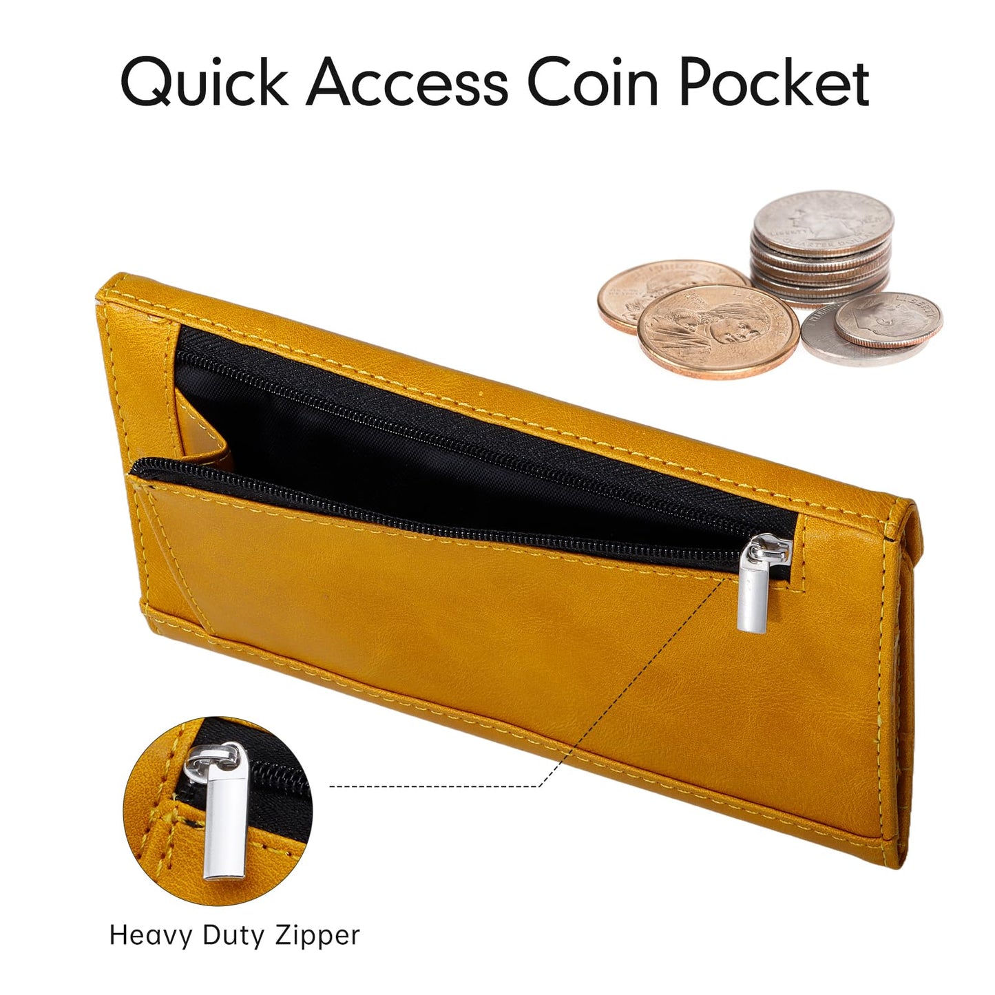 HAWEE RFID Credit Card Holder Wallets, Envelop Style, Vegan Leather, 2 ID Windows, 1 Coin Pocket, Long Clutch, Ginger