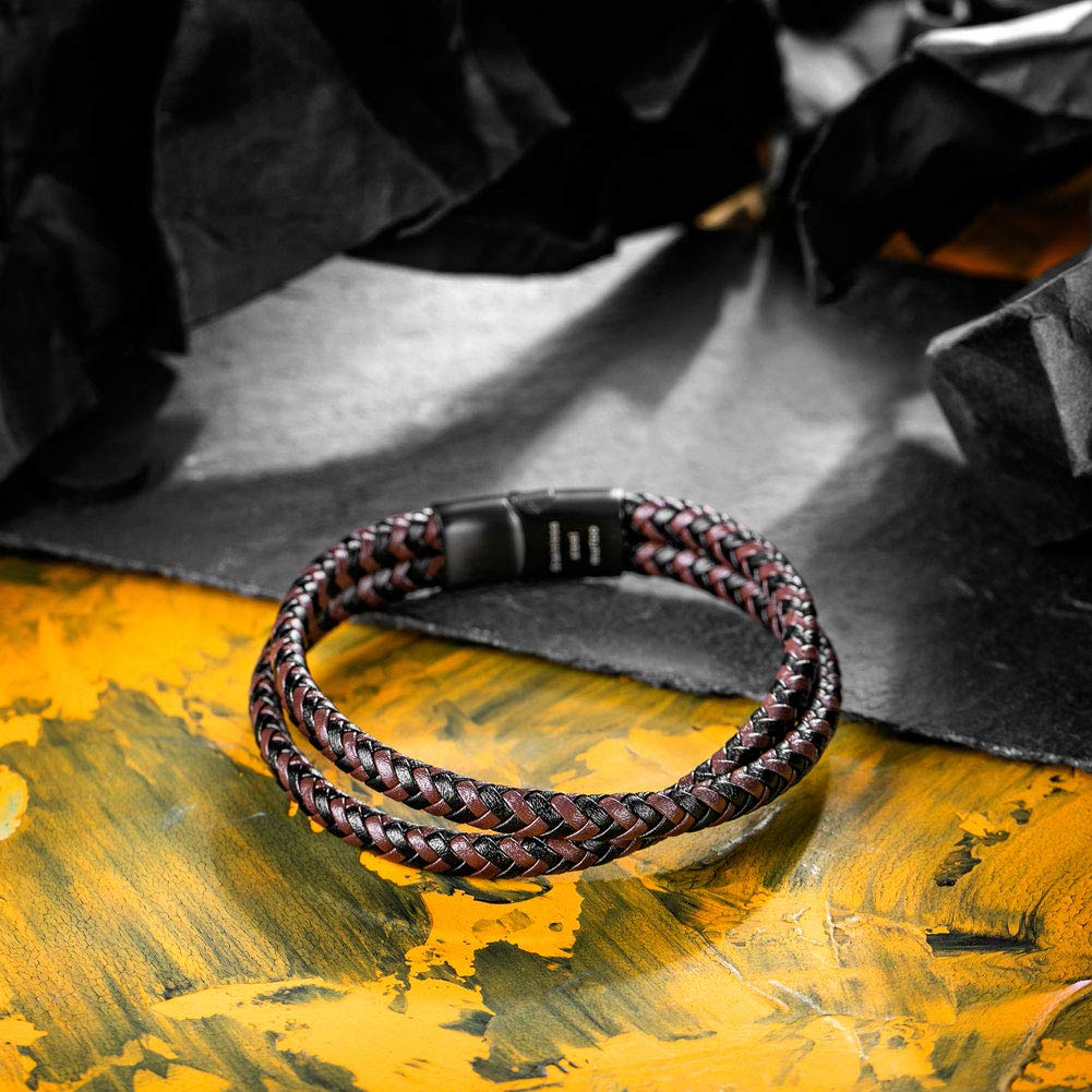 murtoo Mens Bracelet Leather Braided, Brown and Black Leather Bracelet for Men