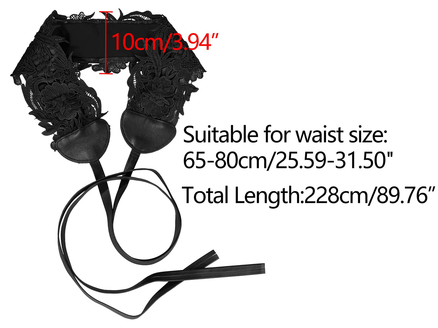 Allegra K Womens Lace Wide Waist Belt Wrap Around Obi Corset Cinch Belts Bowknot 65-80cm/25.59-31.50" Black