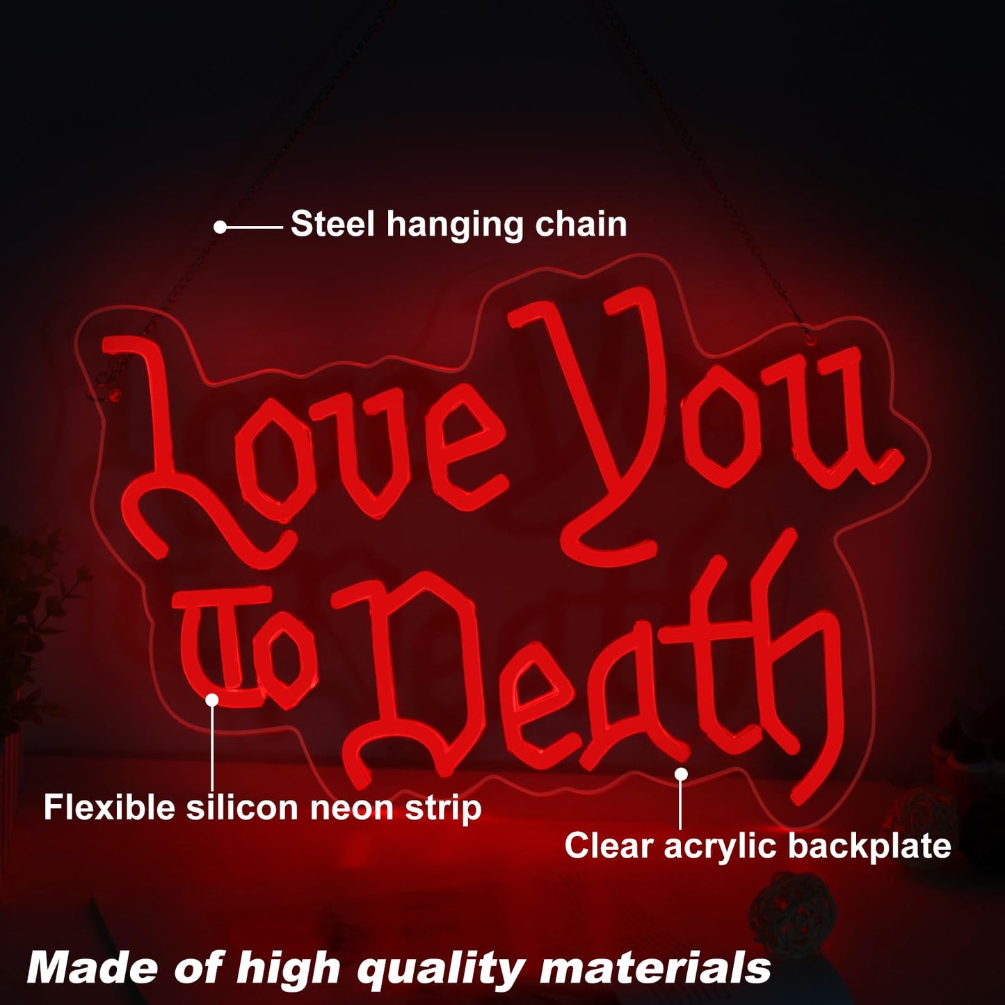 Love You to Death Neon Sign, Goth Lover Gift, 5-Level Dimmable Wedding LED Sign for Wall Decor, Witch Decor, Gifts for Goth Lovers, Goth Room Decor, Dark Art Decor, Gothic Wedding Sign