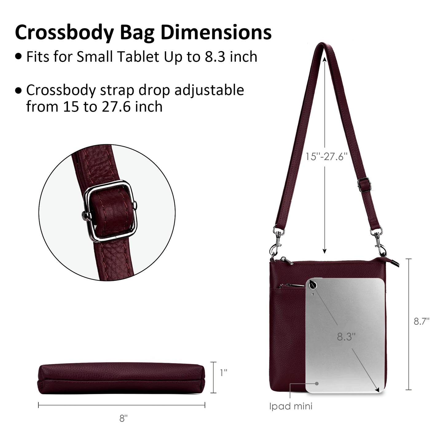 befen Genuine Leather Small Crossbody Bags for Women Travel Cross Body Bags Lightweight with Adjustable Shoulder Strap, Burgundy Red
