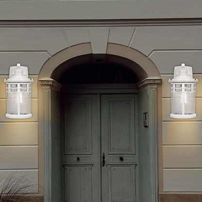 Darkaway Outdoor Porch Lights Wall Mount, Outdoor Light Fixtures Sconces Wall Lighting with Seeded Glass Waterproof Exterior Lights for Patio Yard House Hallway Doorway Garage(1 Pack, White)
