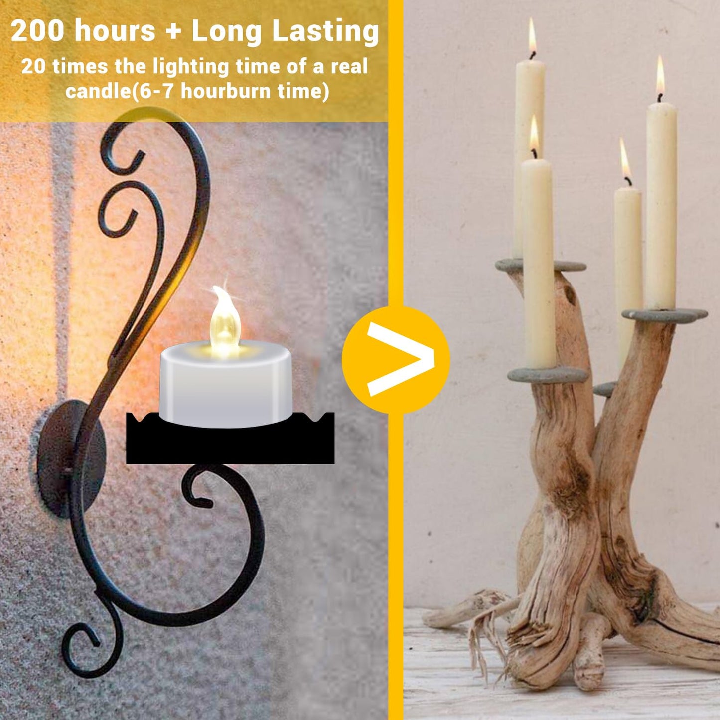 Candlium 50 Pack LED Tea Lights Bulk, 200+ Hours Long Lasting Battery Operated Flameless Candles for Wedding Centerpieces, Proposal Decorations, Valentine's Day & Event Decor (Warm White)