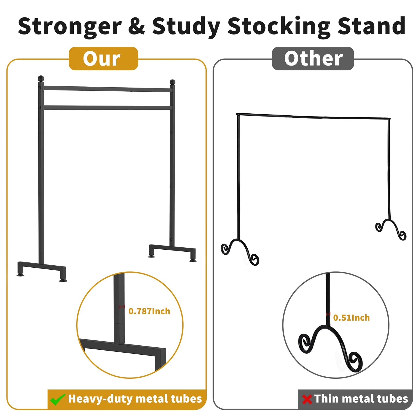 GloTika Christmas Stocking Holder Stand with 8 Hooks, Heavy Duty Freestanding Christmas Stocking Stand for Floor, Metal Holiday Decor Hanger Display for Fireplace Xmas Holiday Decoration