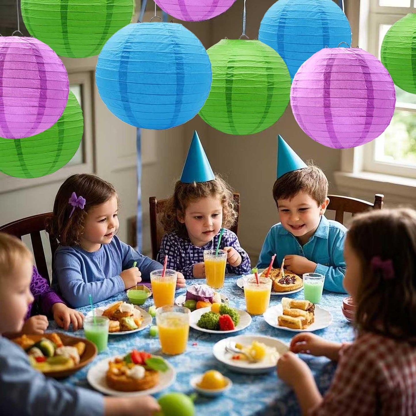 KUNYYI Purple -Green and Blue Paper Lanterns 12Pcs Hanging Lanterns for Birthday Party, Wedding, Home Decor, Baby Shower Festive Decoration