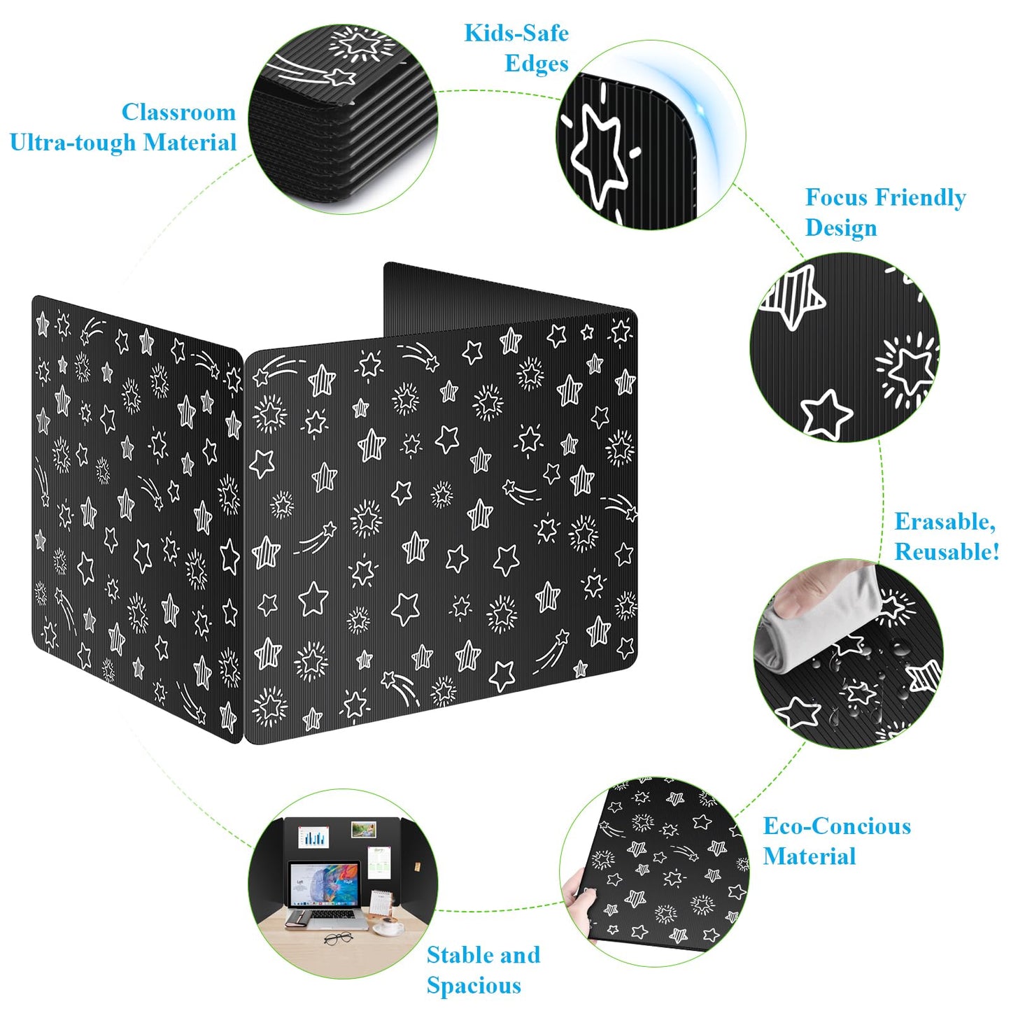 Black 24-Pack Desk Dividers for Students, Waterproof Plastic Study Carrel Divider, Durable Testing Dividers for Classroom Teacher Supplies, Easy to Clean Privacy Shield Folder Boards for Student Desk