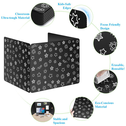 Black 24-Pack Desk Dividers for Students, Waterproof Plastic Study Carrel Divider, Durable Testing Dividers for Classroom Teacher Supplies, Easy to Clean Privacy Shield Folder Boards for Student Desk