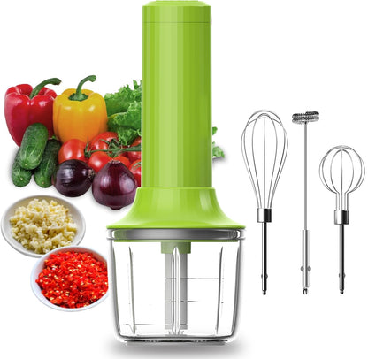 4-in-1 Electric Hand Mixer, Electric Whisk, Mini Onion Chopper 10Oz, Small Cordless Hand Blender, Milk Frother Wand for Coffee, Matcha, 4 Speed Rechargeable Food Processor for Baby Food Maker