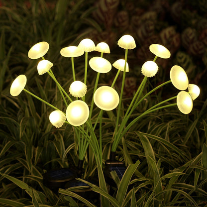 Rieyue Solar Garden Lights, 2-Pack Dual Mode LED Solar Mushroom Lights, Waterproof Firefly Outdoor Decor for Yard, Patio, and Pathway – Warm White Jellyfish Ambiance