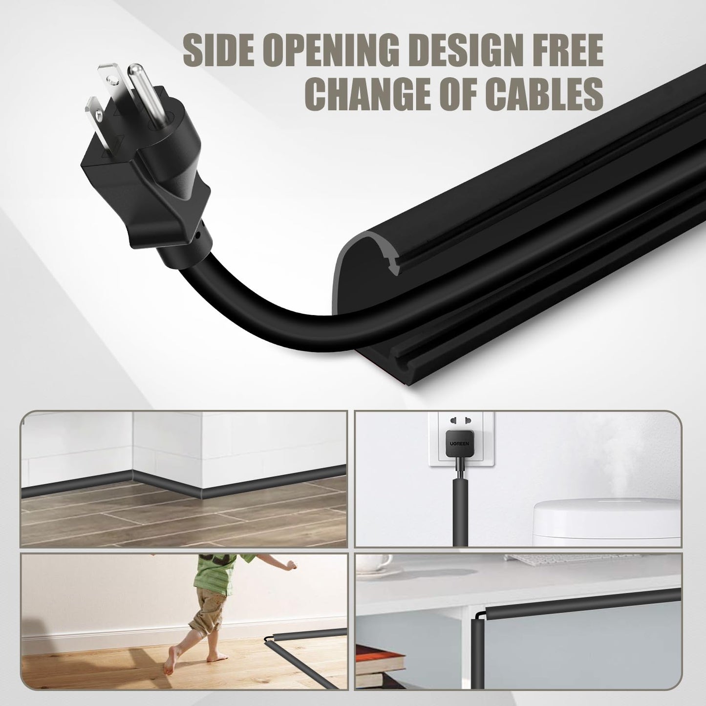 Silicone Wall Wire Hider, Side Open Wire Covers for Cords on Wall, 10FT Self-Adhesive Flexible Cord Hider for Mounted TV, Home Office, Cavity 0.63" W x 0.31" H