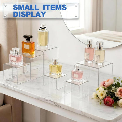Aheroi Acrylic Display Risers - 6 Pcs Set of Square Stands for Figures & Cupcakes | 3", 4", 5" Sizes