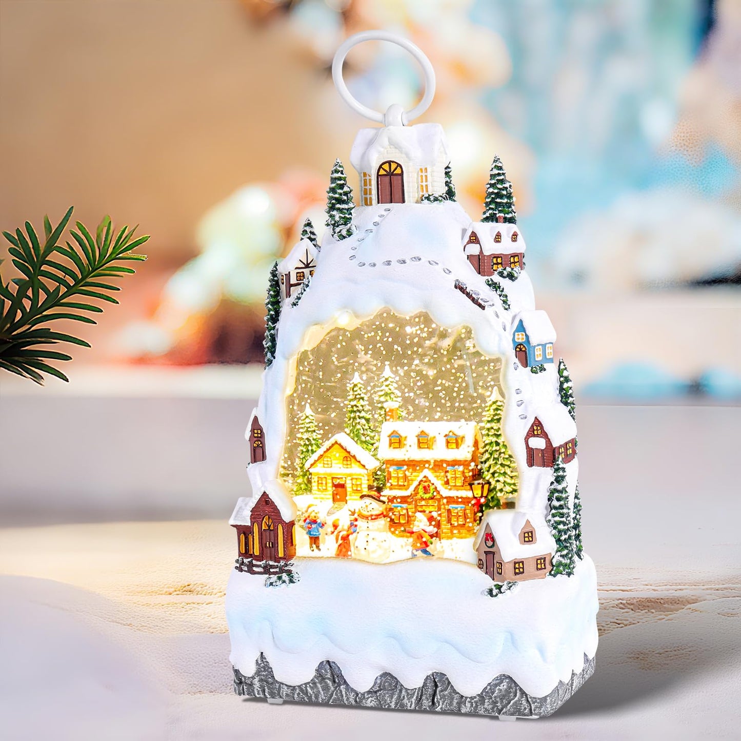 Christmas Snow Globe Lantern with 8 Holiday Music, Christmas Water Snow Globe USB/Battery Powered 6H Timer, Glitter Snowfall Build A Snowman Scene for Family Friends (Build A Snowman)