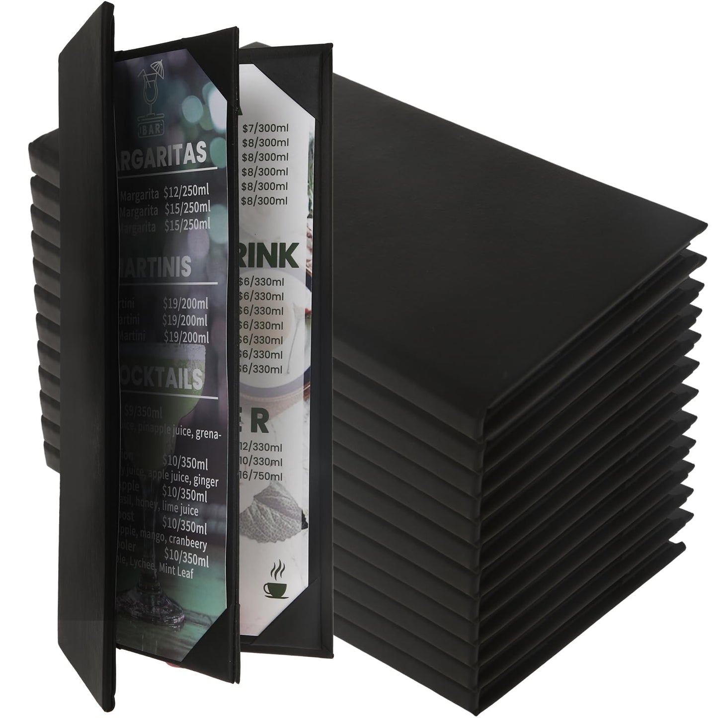DUPDMKIN 12 Pack Menu Covers 4.25" x 11", 4 View PU Leather Menu Holders for Restaurant, Coffee Bars, Wine Lists, and Drink Specials