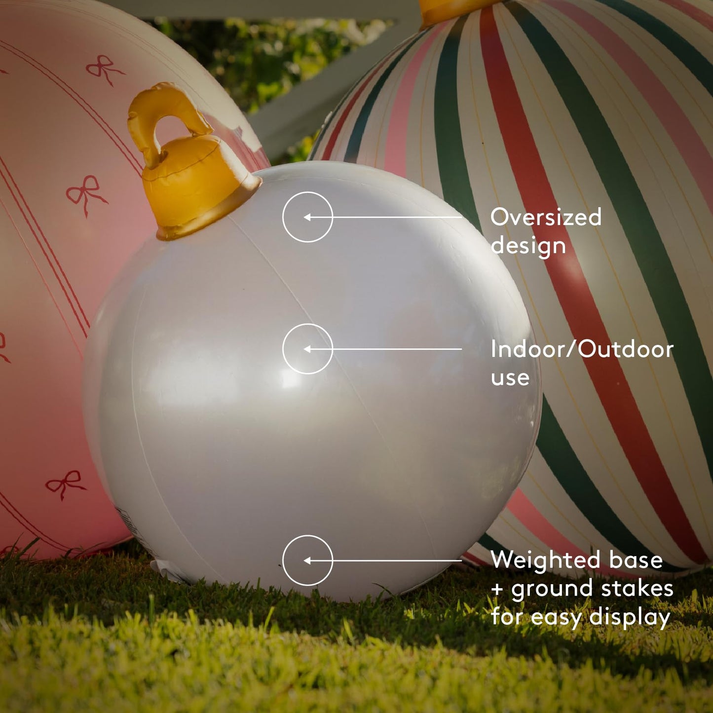 FUNBOY Giant Inflatable Light-Up Classic Pink Christmas Ornaments, 3 Giant Sizes 24'', 22'' and 16.5'' Indoor/Outdoor (3 Pack)