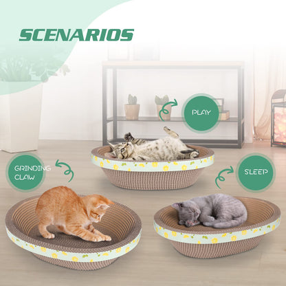 ROMOHOM Oval Large Cat Scratcher Cardboard Bed Lounger Couch, Cat Scratching Board Lounge Box Durable, Corrugated Cat Scratch Pad for Indoor Cats Furniture Protector 19.5"