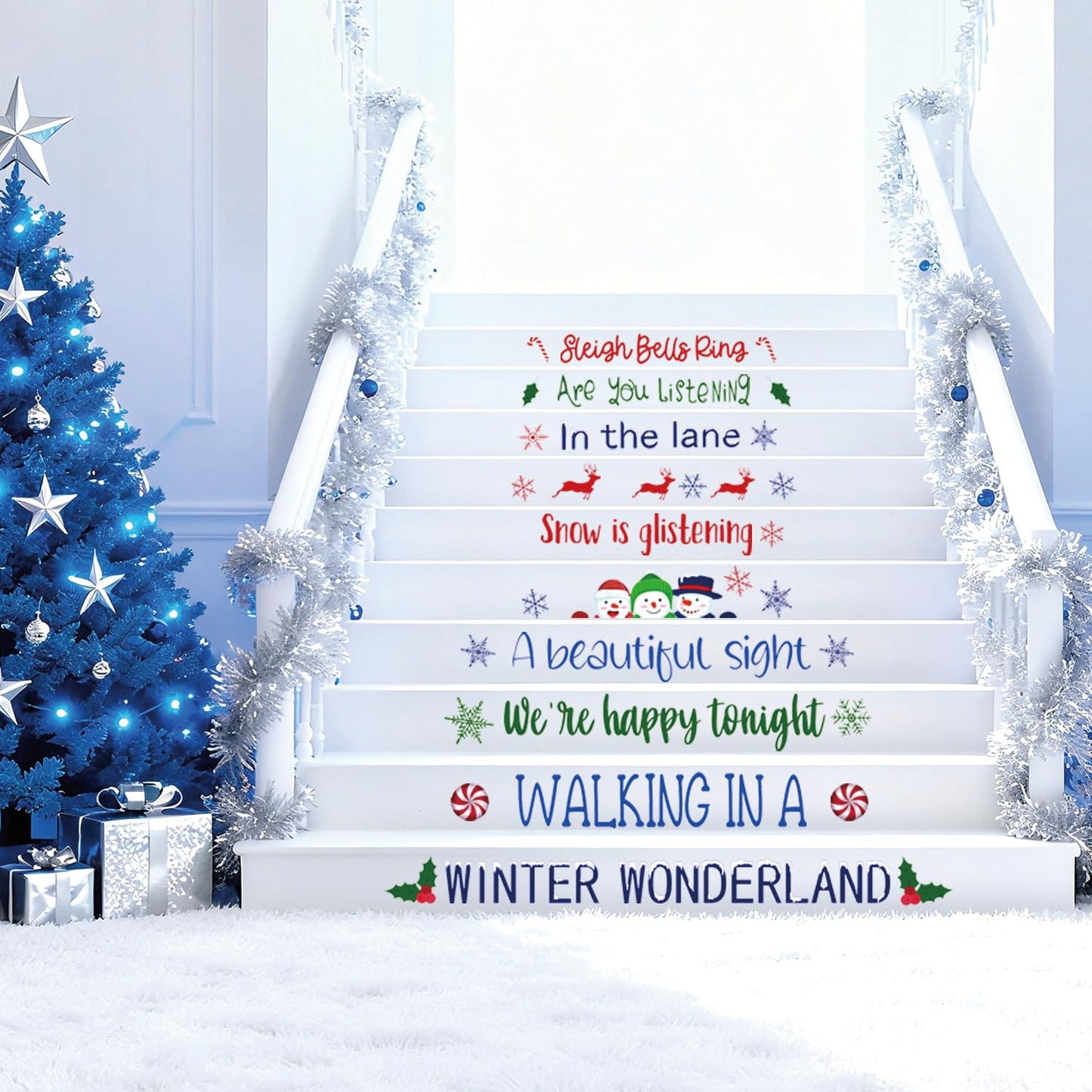 TOARTi Merry Christmas Stairs Stickers Xmas Quotes Wall Sticker Merry Christmas Wall Decals Xmas Party Winter Holiday Supplies Stairs Decoration
