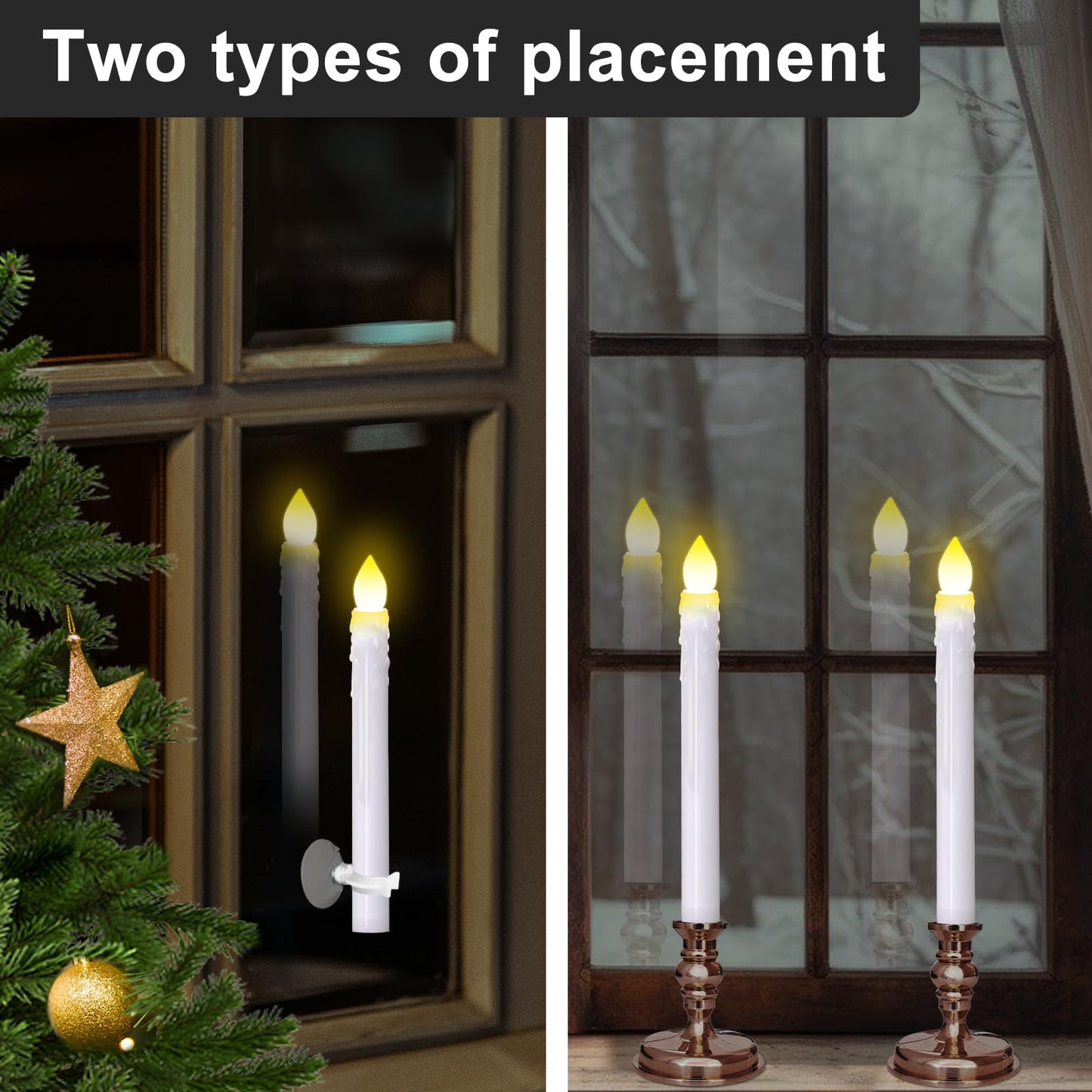 Kithouse Flameless LED 12 Pack Window Candles with Drip Texture,Removable Candle Holders,24 AAA Batteries,Daily Timer,ON/Off Remote,12 Window Suction Cups,Christmas Home Wedding Decor (Brown)
