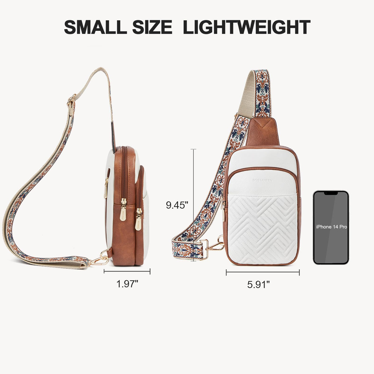 BOSTANTEN Sling Bag Quilted Crossbody Bags for Women Cross Body Purse Leather Fanny Pack with Adjustable Guitar Strap