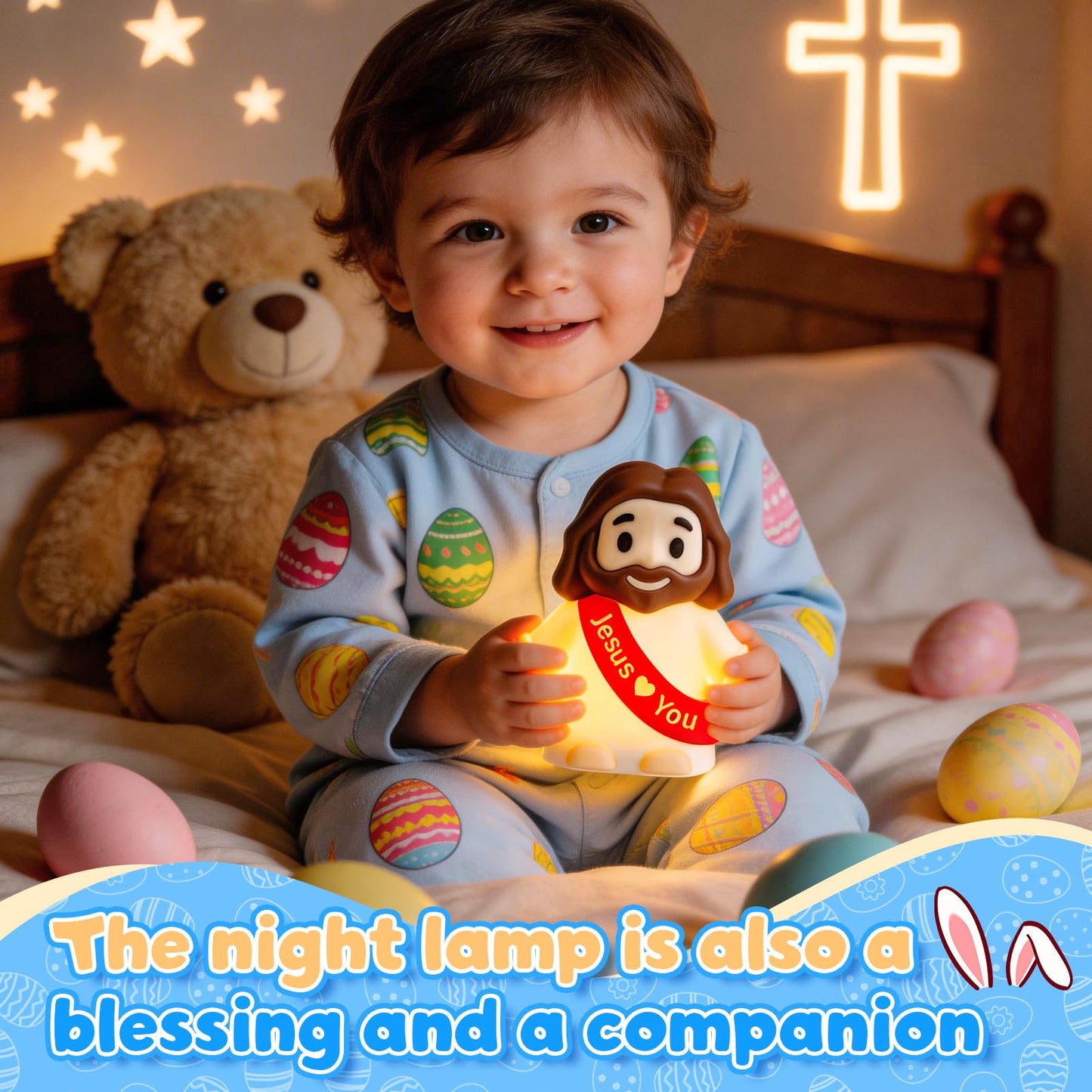 GZJQW Jesus Night Light, Jesus Love You Night Light for Kids, 3-Speed Adjustable Silicone Touch Control Nightlight, Table Lamp for Bedroom, Desktop, Jesus Decor, Easter Decorations, Baptism Presents