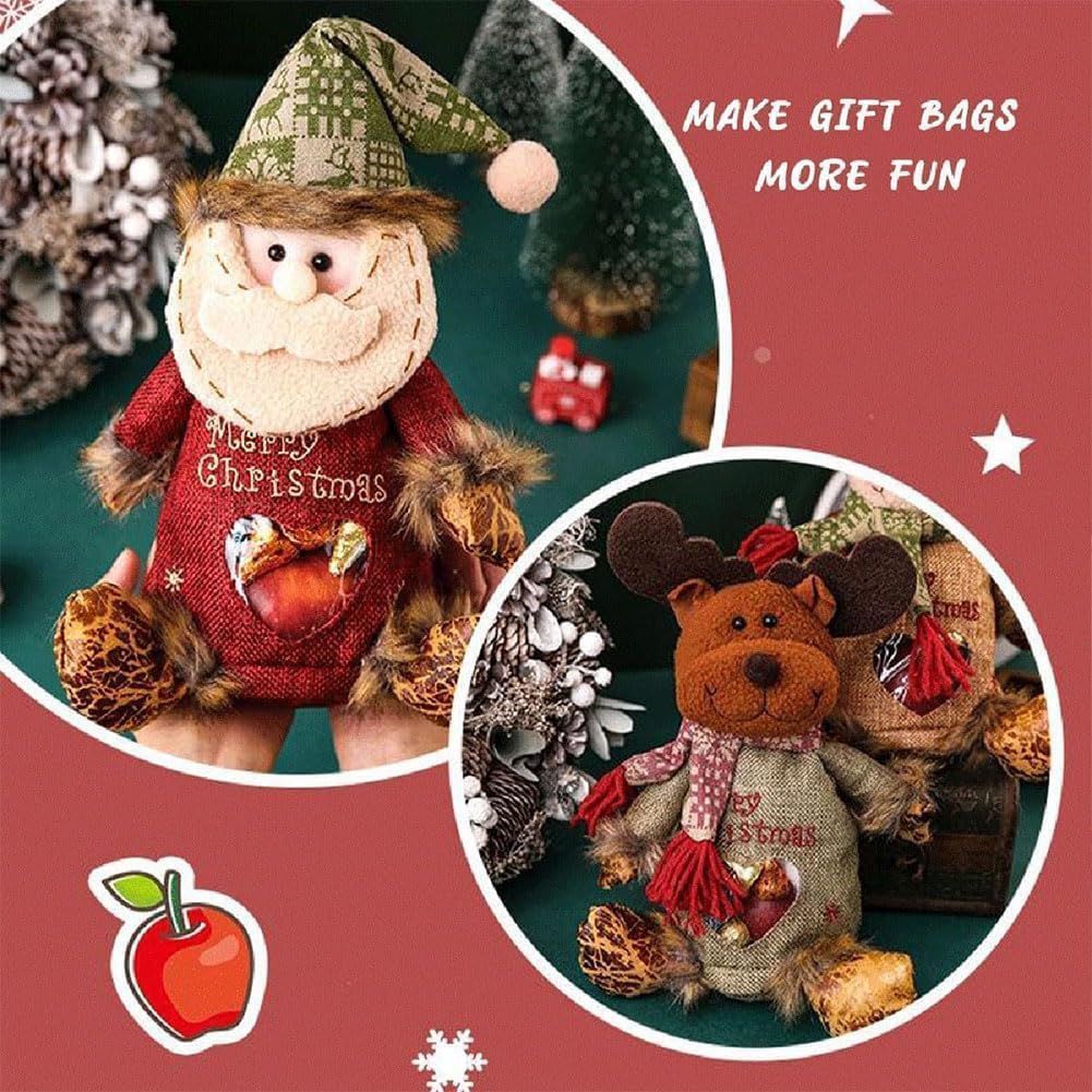 RUIQLXHANG 3 Pcs Christmas Gift Bags Zipper Design, 2026 New 3D Doll Decoration Gift Bag, Santa Snowman Doll Storage Gift Bag for Christmas Party and Festival