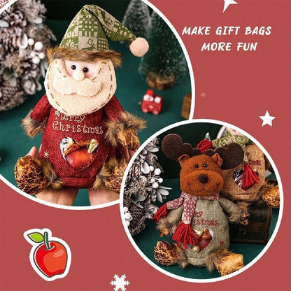 RUIQLXHANG 3 Pcs Christmas Gift Bags Zipper Design, 2026 New 3D Doll Decoration Gift Bag, Santa Snowman Doll Storage Gift Bag for Christmas Party and Festival