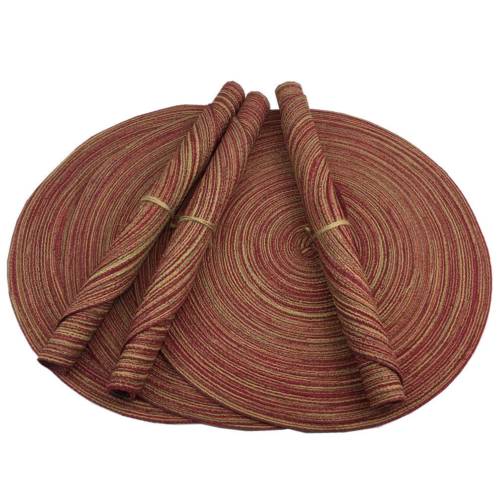 Red-A，Placemats,Round Placemats for Dining Table Set of 6 Woven Heat Resistant Non-Slip Kitchen Table Mats Diameter 14 Inch(Wine)