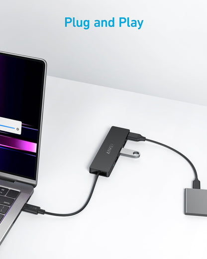 Anker 4-Port USB 3.0 Hub with 5Gbps Data Transfer, Ultra-Slim USB-C Connector Hub, for MacBook, iMac, Surface, Mobile HDD, and More (2 ft USB-C Connector, Charging Not Supported)