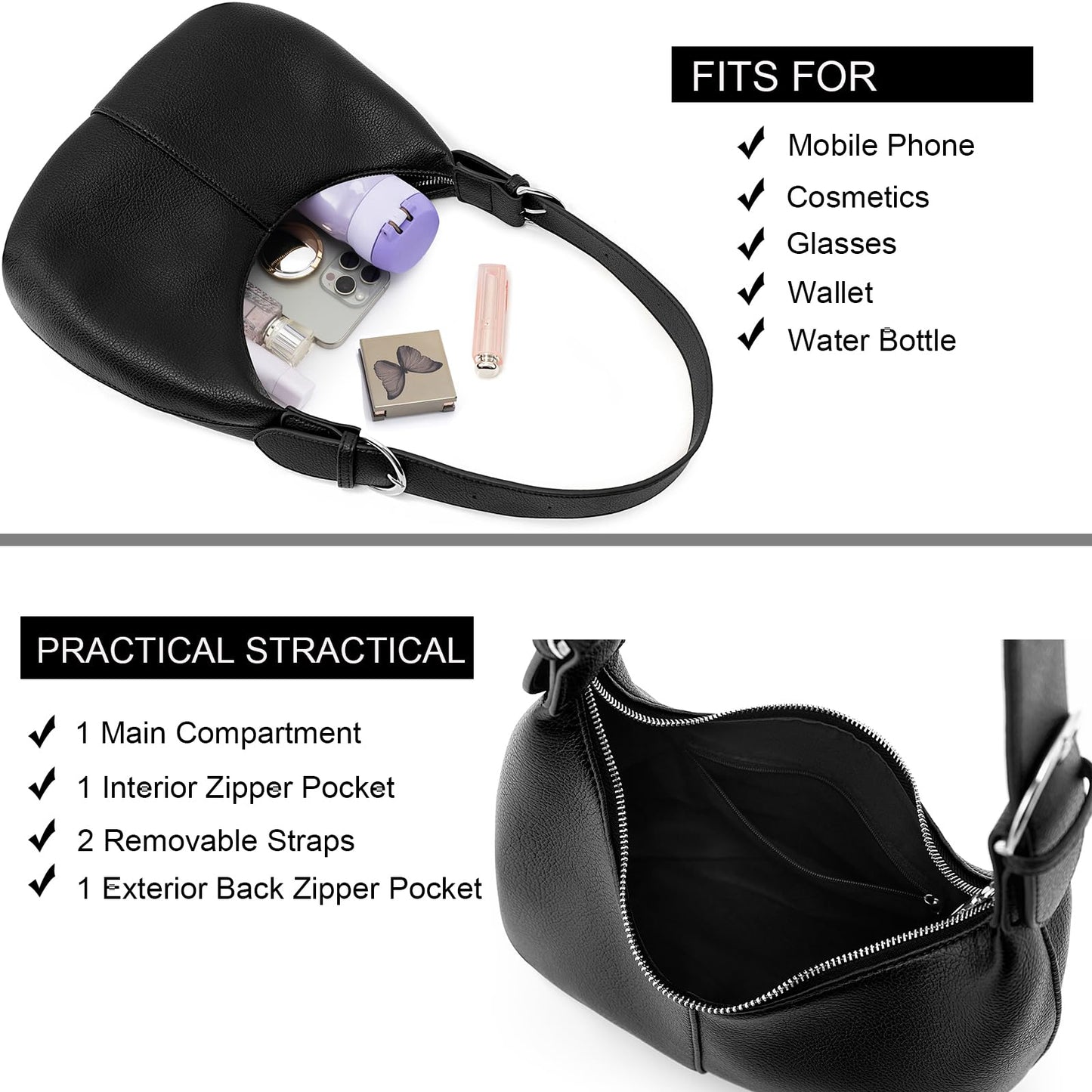 NIUEIMEE ZHOU Hobo Bags for Women Soft Vegan Leather Crescent Shoulder Handbag Slouchy Tote Crossbody Purses