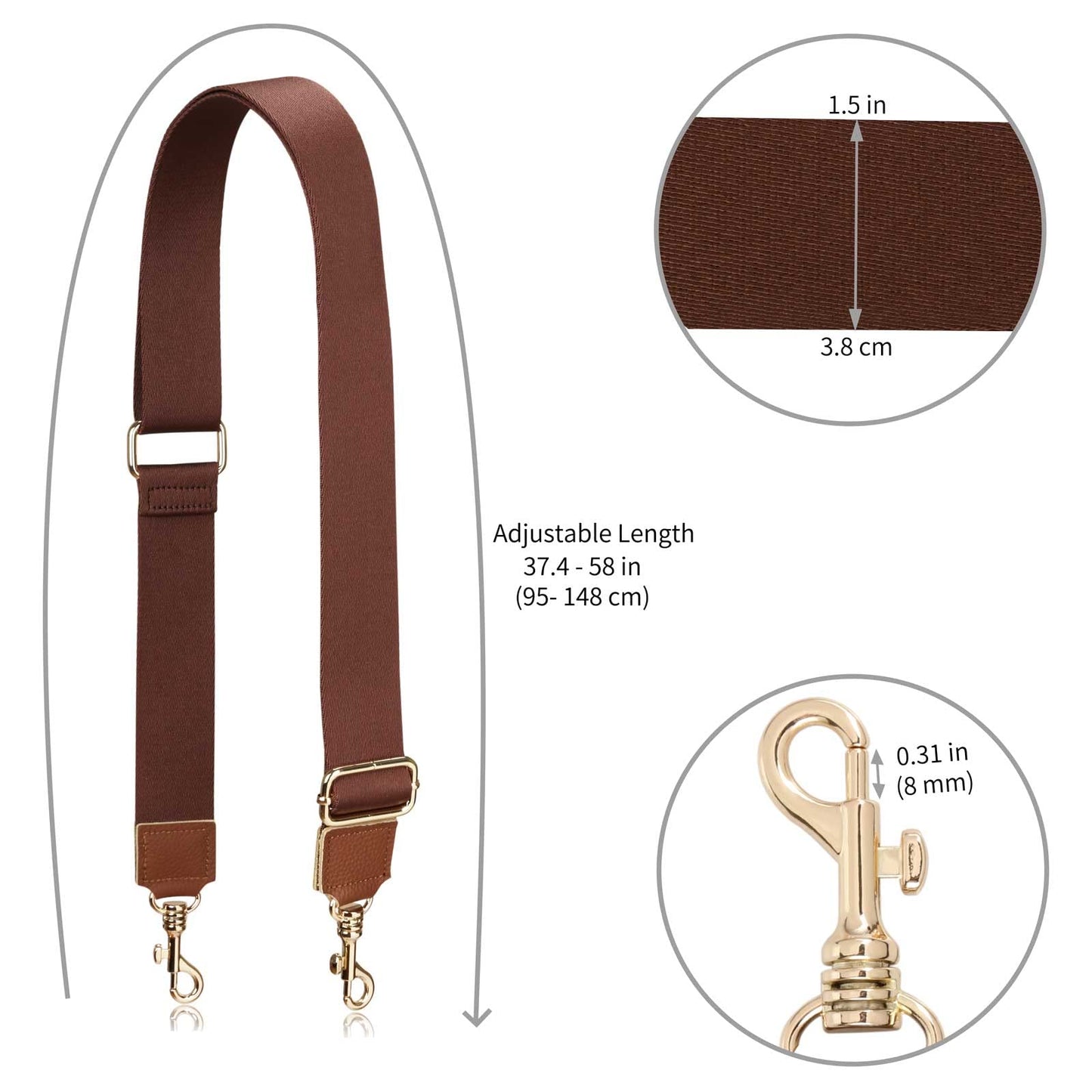 Allzedream Thick Purse Strap Wide Adjustable Replacement Crossbody Bag Handbag (Dark Brown-Leather tip)