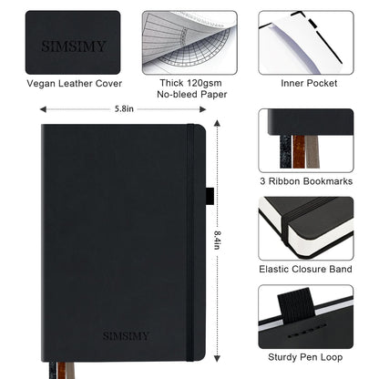SIMSIMY Premade Dotted Journal Notebook with Bullet Templates, Pre-made Dot Grid Journaling with Undated Weekly & Monthly Planner, Various Trackers, Lasts 1 Year, A5