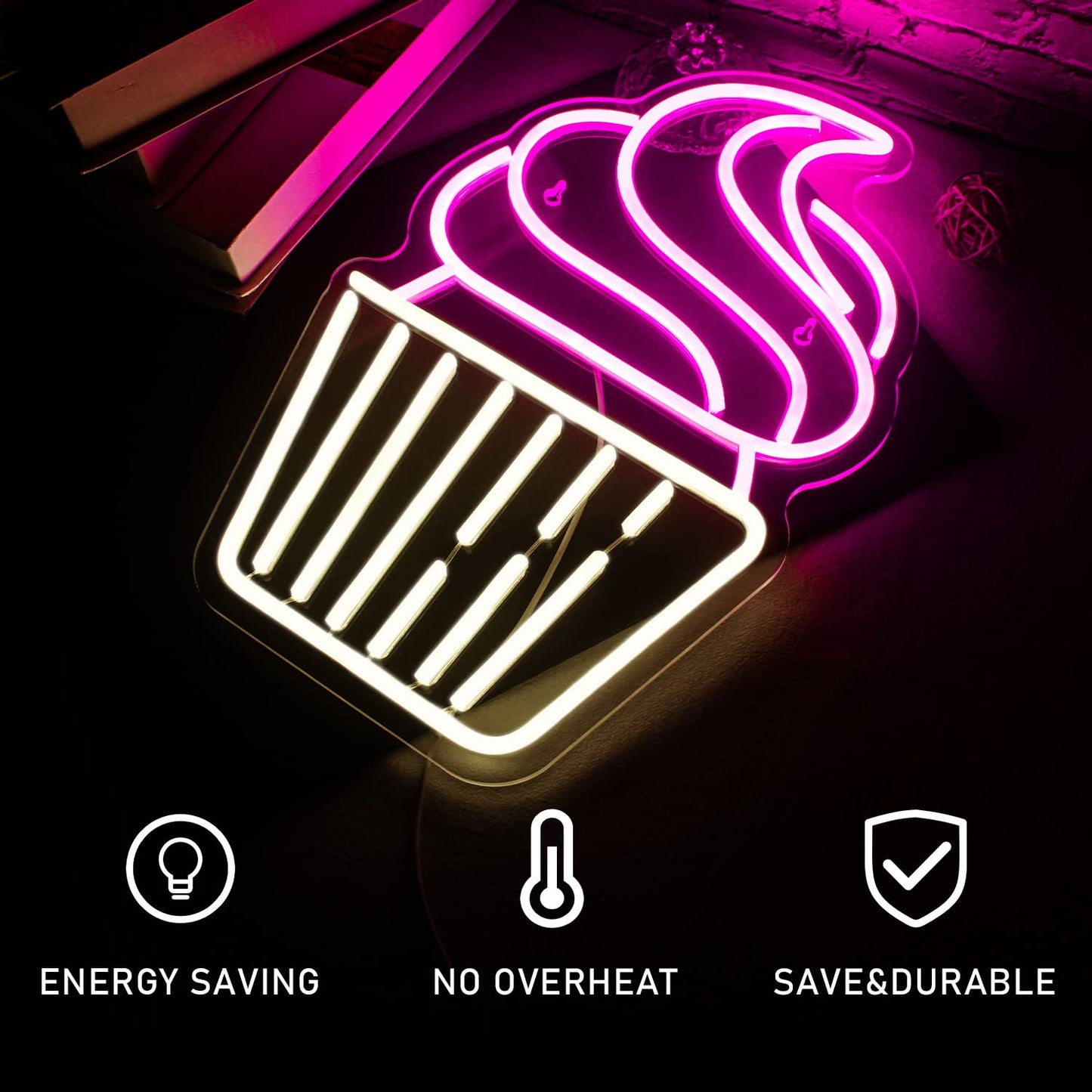 FAXFSIGN Cupcake Neon Sign Led Pink Warm White Neon Lights for Wall Decor Usb Light Up Signs for Bakery Dessert Shop Resturant Bar Cafe Candyland Party Decorations