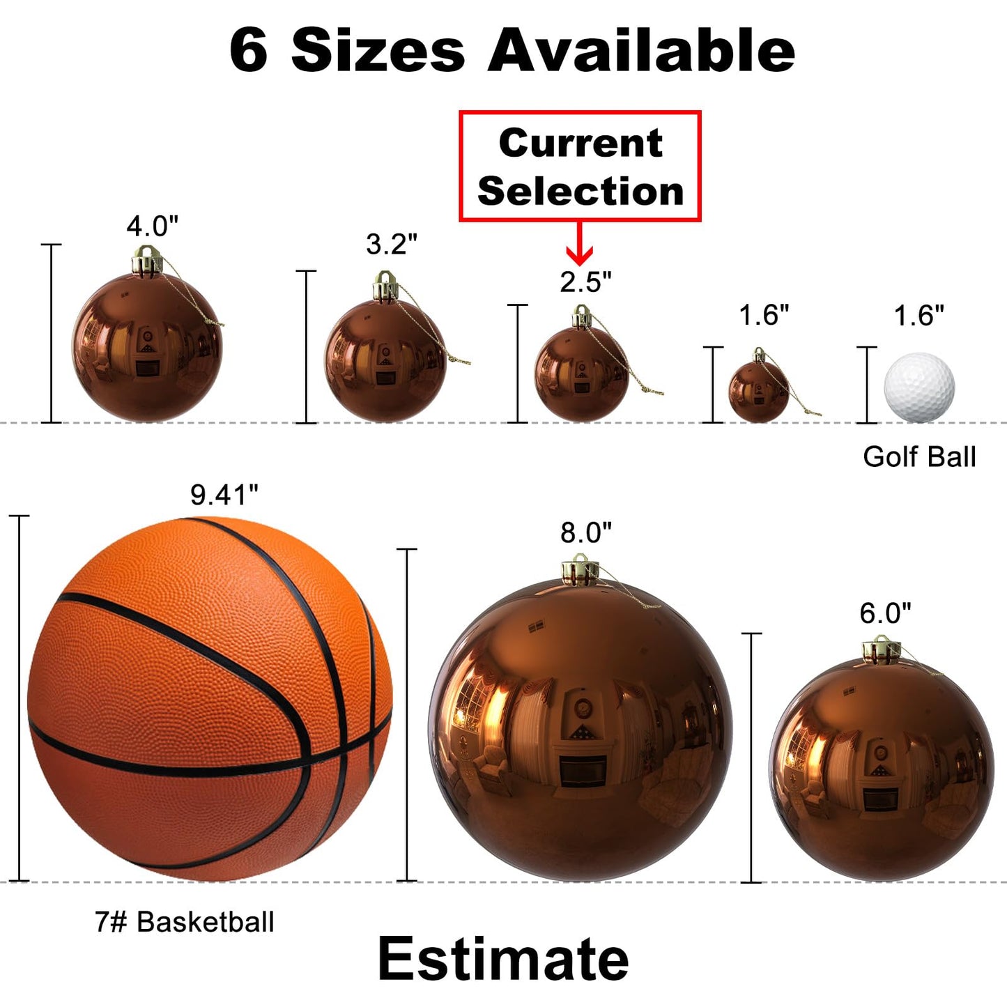 Bronze & Gold 2.5" Christmas Balls Christmas Tree Decoration Ornaments Shatterproof Hanging Balls for Birthday Halloween Holiday Wedding Decorations Set of 24pcs