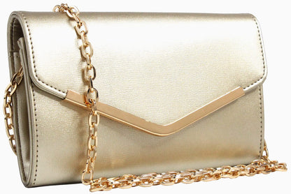 Autumnwell Clutch Purse Evening Bag for Women，Envelope Handbag With Detachable Chain（gold）