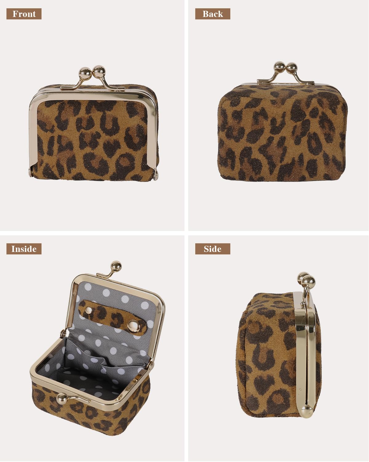 COOLYOUTH Leather Mini Jewelry Box Travel Jewelry Case Portable Small Coin Purse with Kiss Lock Travel Ring Box (Brown Leopard)