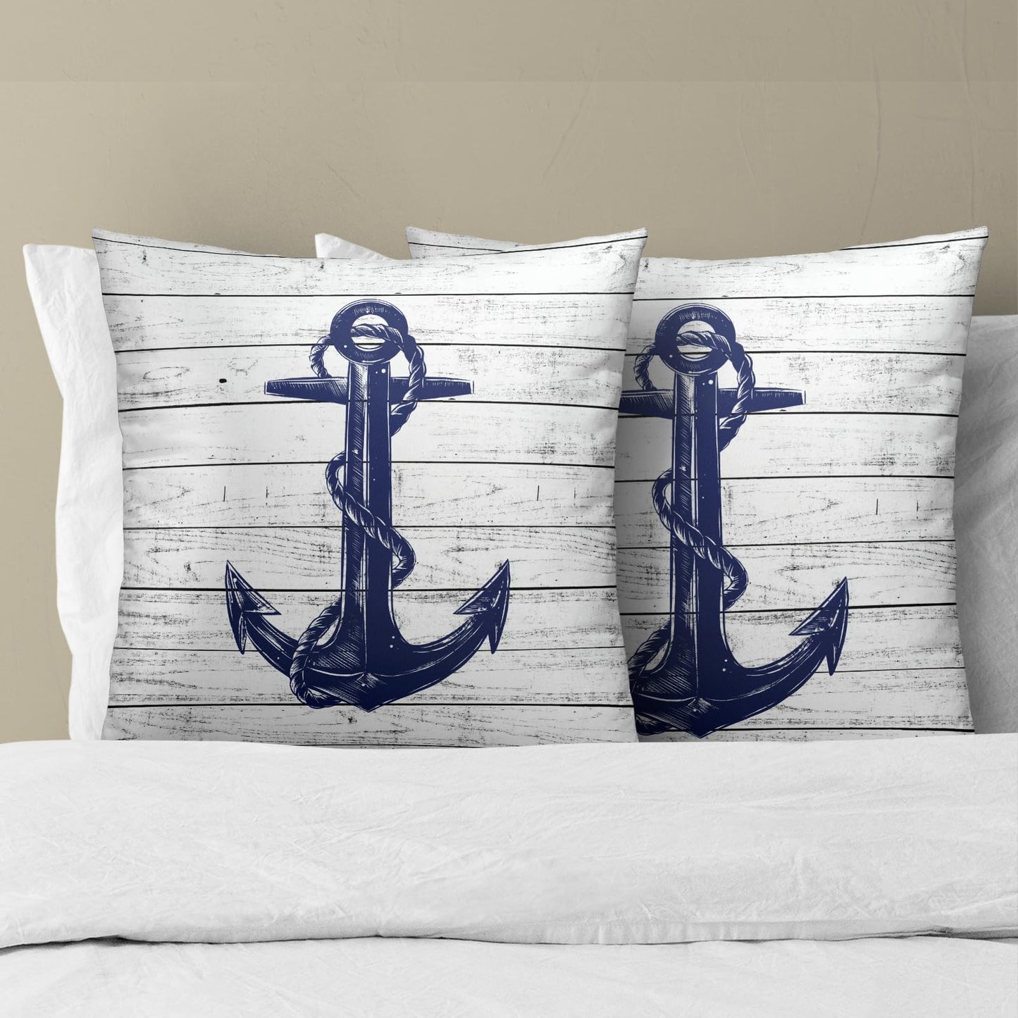 Imiss Navy Blue Anchor Throw Pillow Covers 18 X 18 Inch Nautical Pillow Cover Set of 2 Soft Cotton Home Decorative Double Sided Cushion Covers for Outdoor Sofa Bedroom Car