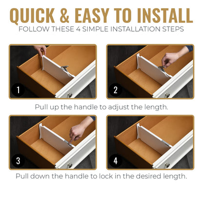 RAPTUROUS Adjustable Deep Drawer Divider – 5" Tall, Expandable 13-22", 10-Pack, Non-Slip Drawer Dividers for Clothes, Dresser, Kitchen & Office Organization (White)