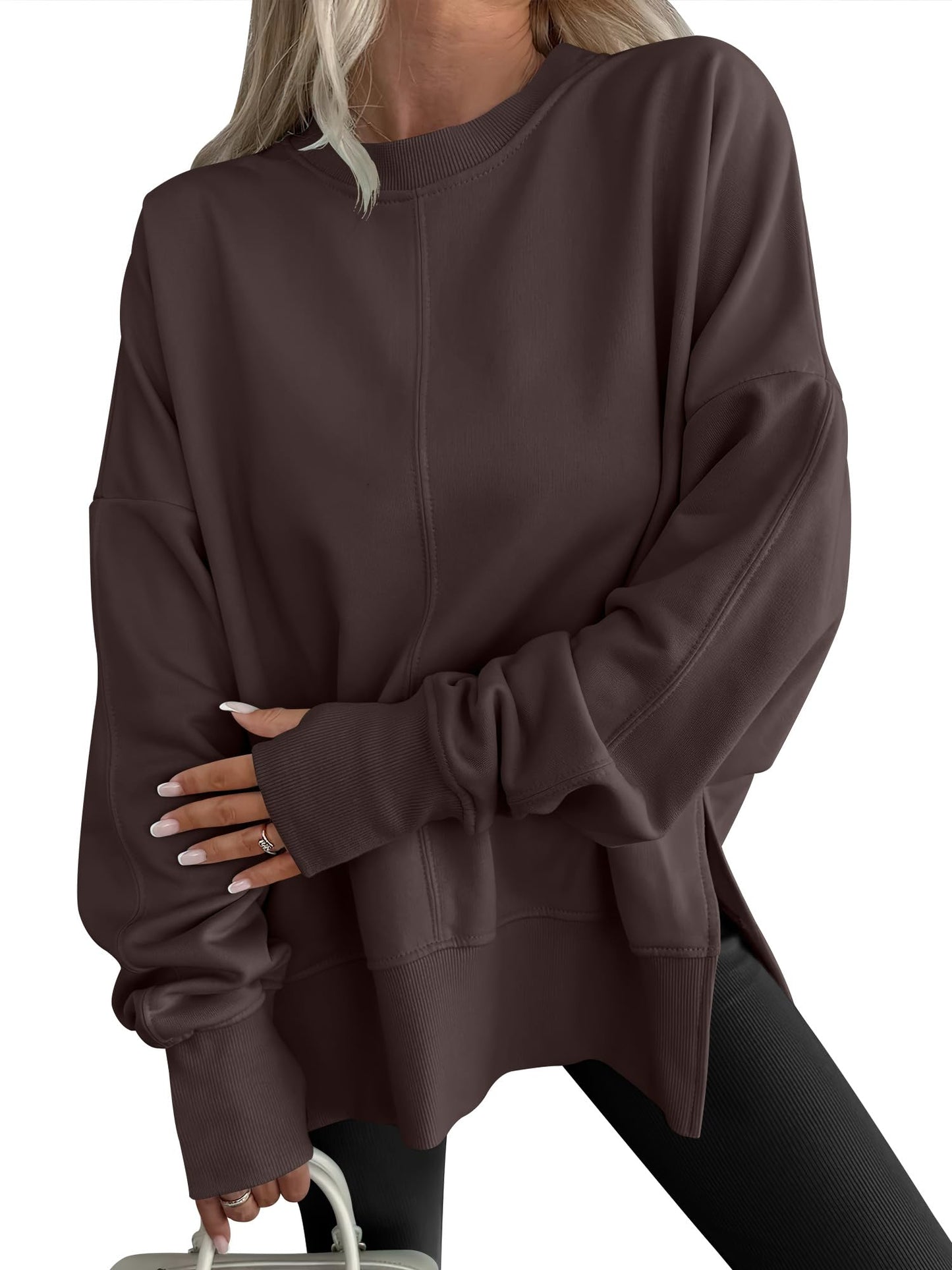 ANRABESS Women Oversized Sweatshirts Thumbhole Long Sleeve Hoodies Shirts 2025 Fall Side Slit Pullover Top Teen Y2k Outfits