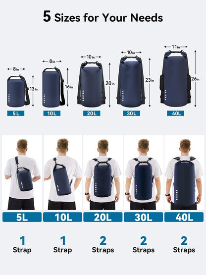 HEETA Waterproof Dry Bag for Women Men, Roll Top Lightweight Dry Storage Bag Backpack with Emergency Whistle for Travel, Kayaking, Boating, Camping, Beach, Cruise Ship Essentials (Dark Blue, 5L)