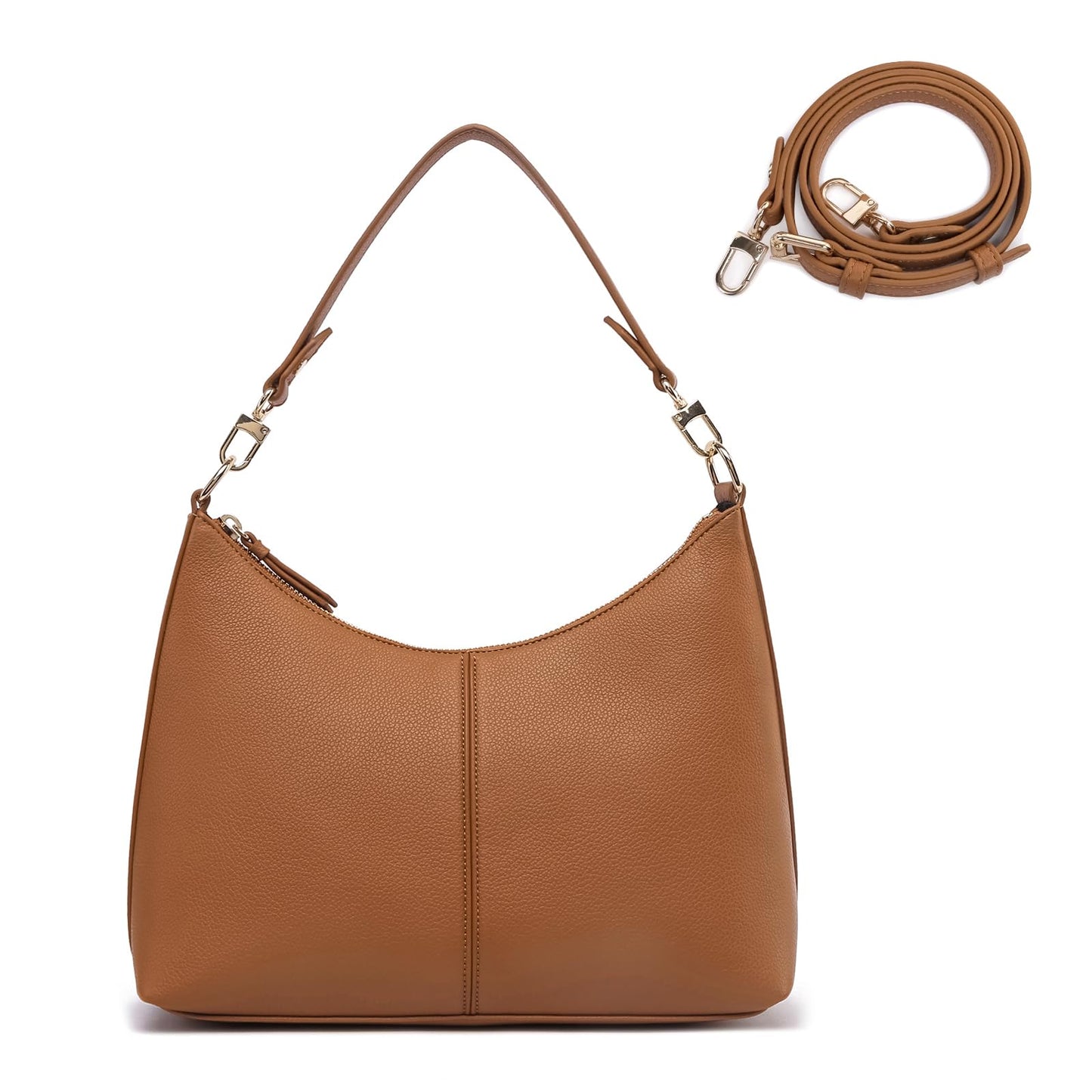 Keyli shoulder bag for women Small Tote Handbags Purse Trendy Zip Leather Crossbody Bags with Adjustable Strap Brown