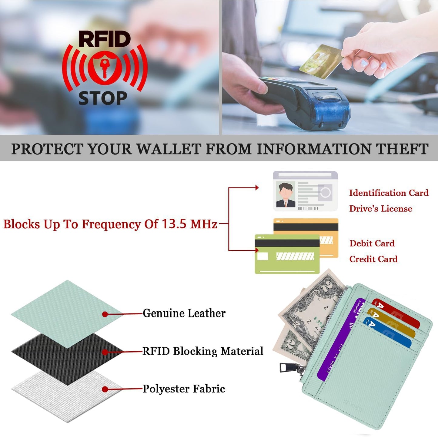 YOXIER Slim Minimalist Wallet, Front Pocket Wallets, RFID Blocking, Credit Card Holder for Men & Women (Nile Blue)