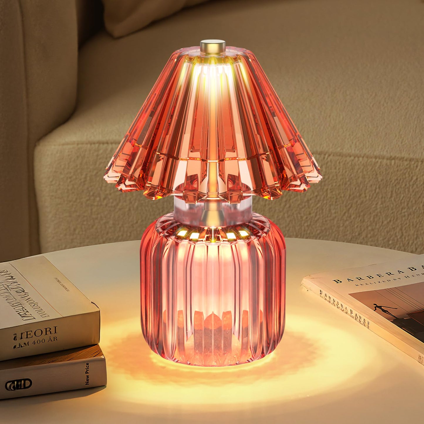 SisiHokai Small Battery Operated Lamp with Timer, Tiny Cordless Glass Table Lamp for Home Decor, Kitchen, Bathroom, Birthday Gift for Women, Jelly Red