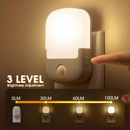 Briignite Night Lights Plug into Wall, Modern LED Night Light Plug in, Dusk to Dawn Sensor, Soft White 3000K, 0-100LM Adjustable Brightness, Dimmable NightLight for Hallway, Bedroom, Stairway, 2 Pack