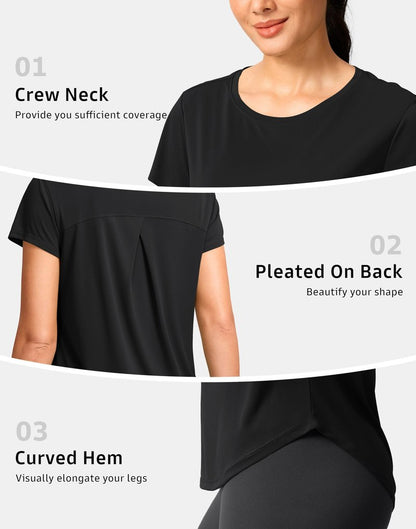 G Gradual Women's Workout Tops Short Sleeve Lightweight Athletic Yoga Running Shirts Loose Fit Quick Dry Gym T-Shirts(Black,L)