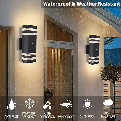 Outdoor Wall Lights with Dusk to Dawn Sensor, Up Down Exterior Lighting Fixtures Wall Mount, LED Square Porch Wall Sconce Black Front Door Wall Lamps for Hallway Patio Garage 3 Pack